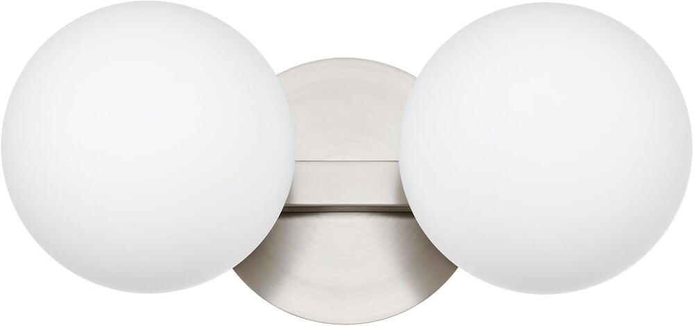 2-Light Brushed Nickel Bathroom Vanity Light Clear Globe Wall Sconce